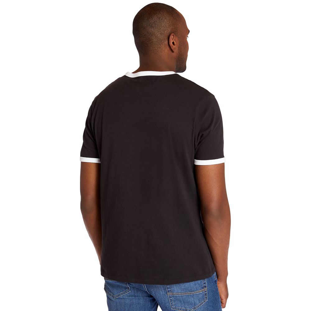 Camisetas Timberland Argentina Hombre - Tbl® Linear Logo Ringer - Negras - HIUFDZ-907